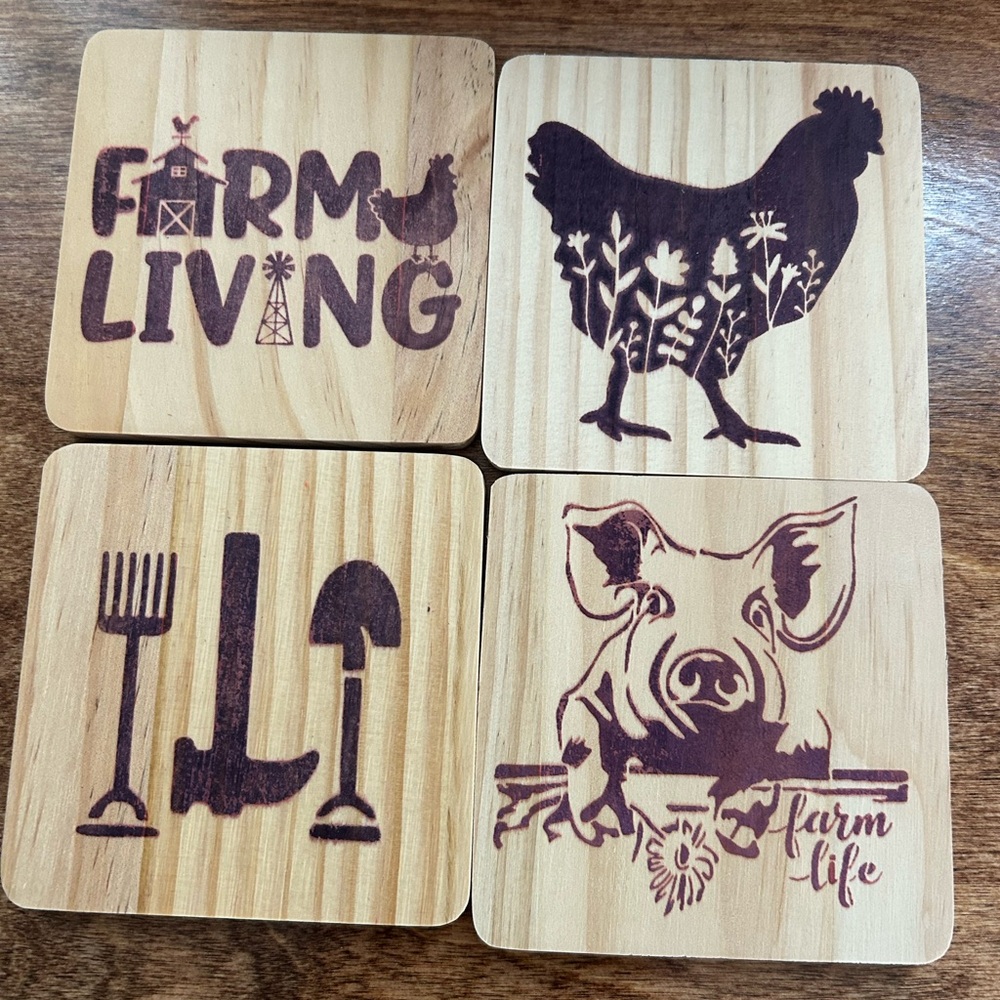 Handcrafted Farm Living Wooden Coasters Set